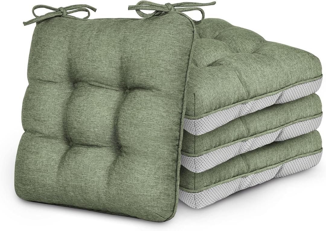 Love's cabin Memory Foam Chair Cushions Set of 4, 15.5"x15.5"x3.5" Indoor & Outdoor Seat Pads for Dining, Kitchen, Office, Patio Chairs - Green