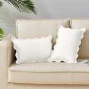Scalloped Pillow Covers Set of 2 for Living Room | Spring Decorative Sofa Couch Lumbar Pillows | Boho Sytle Decorative Home | Aesthetic Funky Preppy Pillow Cases (Beige & White, 12x20 Inch)