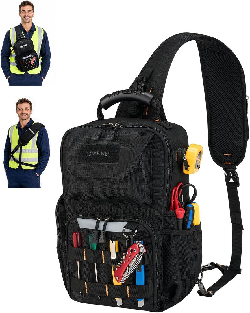 Electrician Tool Chest Bag, Tactical HVAC 3-Point Harness Black