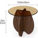 MDF Frame Side Table with Brown Tempered Glass Top, Mortise and Tenon Joint Design, No Screw Easy Assembly, Sturdy End Table for Living Room, Bedroom (Shell-Brown)