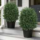 Artificial 28.7 Inches Cedar Topiary Trees with Ground Spike, 2 Pieces Fake Pine Shrubs Bushes, UV Resistant Faux Evergreen Cypress Tree Plants for Indoor Outdoor