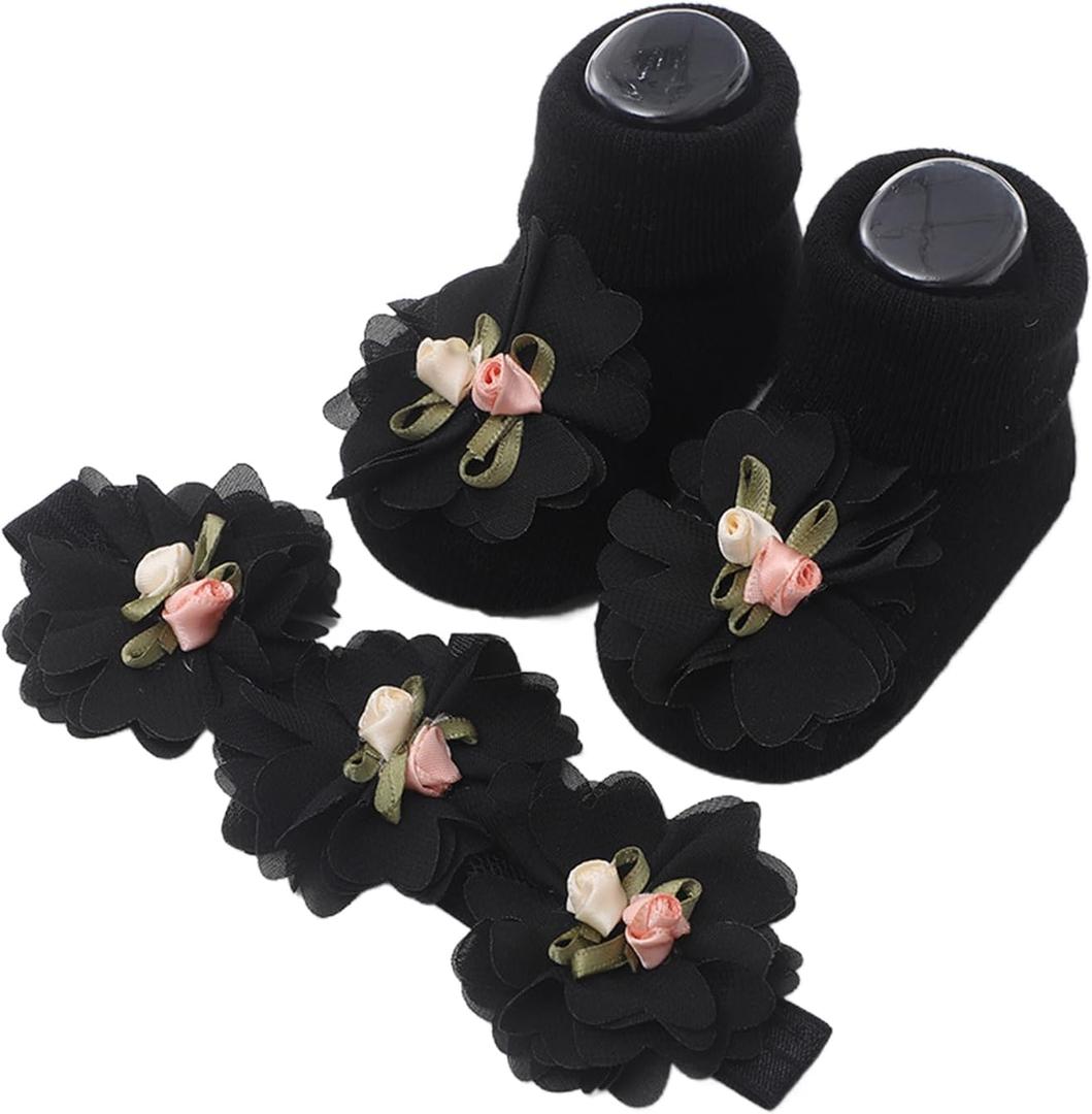 Baby Lace Flower Socks Headabnd Set Baby Headband & Socks Combo for Princess Parties & Newborn Photoshoots