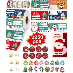 2250Pcs Christmas Gift Tags - Christmas Stickers Kit for Presents & Wrapping Paper | Stickers, Seals,Holiday Gifts Labels Xmas Decorations for Mom Teacher Son Daughter