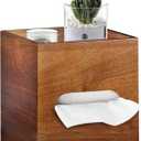 Square Tissue Box Cover with Storage Tray,Acacia Wood Tissue Box Holder for Desktop Nightstand Bathroom Office,Decorative Facial Tissue Cube Box Cover/Organizer for Modern Home Decor (Brown)