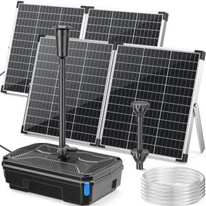 POPOSOAP 120W Solar Fountain Pump and Filter Kit, 1600GPH Solar Powered Pond Filter with 4-Stage Biological Filtration, Water Pump & Pond Filter Box for Outdoor Koi Pond, Garden, Waterfall P3120