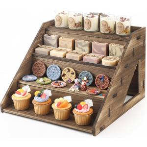 Yousoontic 4 Tier Wooden Soap Display Stand for Craft Shows Farmers Market Craft Fair Display Rack Portable Riser for Vendor Candle Cupcakes Jewelry Tumblers