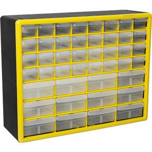 Akro-Mils 44-Drawer Plastic Drawer Storage Cabinet for Garage Organization, Bead Organizer, Building Bricks Storage, Teacher Toolbox, Makeup Organizer, 20-Inch W x 6-Inch D x 16-Inch H, 10144 Yellow
