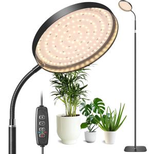 LED Full Spectrum Growing Lights with 3/9/12H Timer, 10 Level Dimmable, Height Adjustable Standing Plant Light for Large Tall Small Plants, Floor Grow Light for Indoor Plant-Matte Black