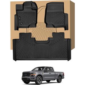 PELEUS Floor Mats for 2015-2026 Ford F150 Super Cab/Extended Cab, All Weather TPE Floor Liners Compatible with F-150 STX XLT XL, Precision Fit Waterproof Car Mats, Front & Rear Full Set, Black