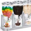 Umigy 1 Pack Triple Indispensable Dry Food Dispenser 67oz Each Capacity Cereal Container for Storage Preserving Dispensing Kitchen Rice Candy Nuts Dog Food Granola Snack Gumball Countertop (Silver)