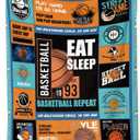 Basketball Throw Blanket 60 x 50 Soft Flannel Fleece Sports Room Decor for Boys & Girls, Teen Collage Poster Style, Cozy Couch/Bed Throw, Machine Washable Gift for Basketball Fans