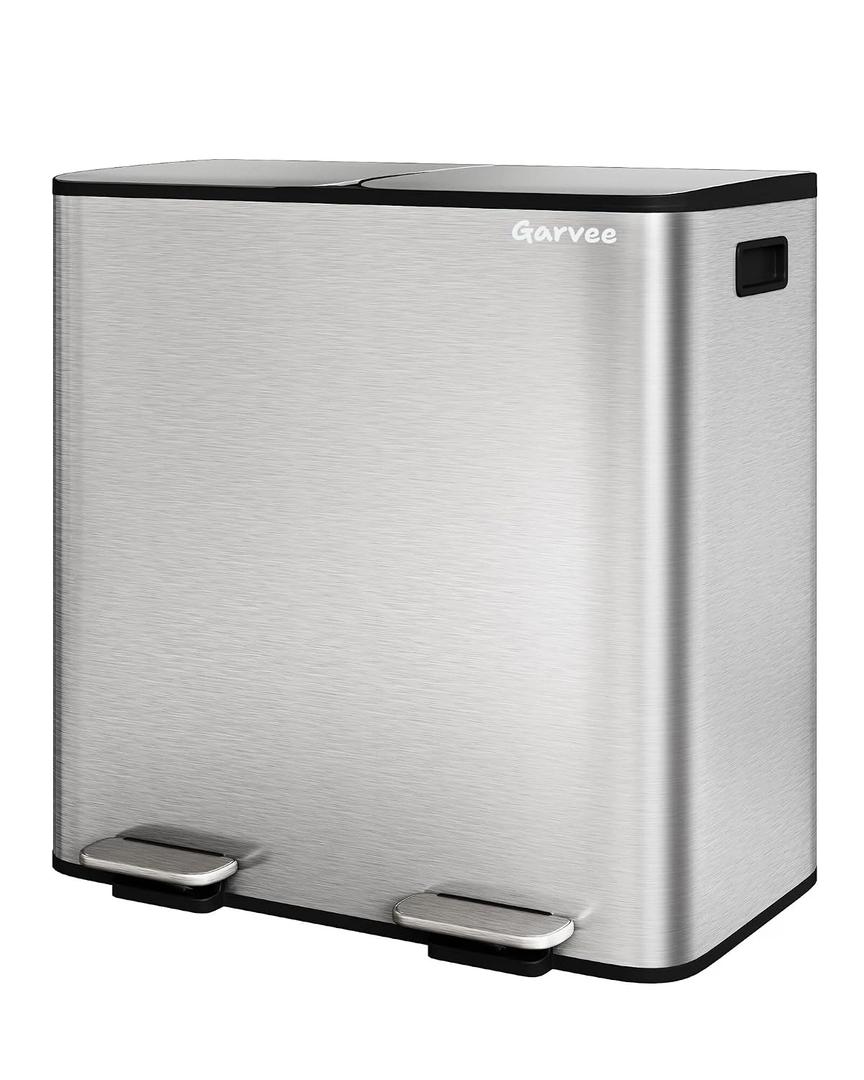 Garvee 2x10.6 Gal Dual Kitchen Trash Can Fingerprint-Proof Stainless Steel