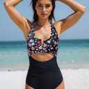 HXN Women's One Piece Swimsuit Tummy Control Bathing Suit Color Block Cutout Slimming Swim Suit Swimwear 2025 (Black, XL)