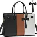 Laptop Bag for Women 15.6 Inch Laptop Tote Bag Waterproof Pu Leather Work Bag Computer Briefcase Office Teacher Handbag (Black and White and Brown)