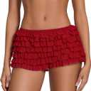 Aopwsrlyi Women Ruffle Shorts Low Rise Frilly Puffy Sexy Boy Short Panties with Ruffles and Bow (Red, M)