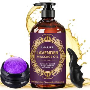 Massage Oil for Massage Therapy,Lavender Oil with Massage Roller Ball & Thumb Saver,SPA Relaxing Oi for Soothing,Massage Kit Spa Gifts for Him Her,Gifts for Men Women
