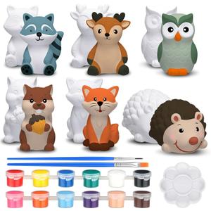 Gemscream 6 Sets Safari Animal Ceramic Painting Kit DIY Figurines,Woodland, 3.94 Inches