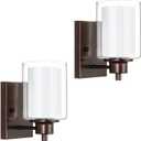 2 Pack Bath Vanity Light Fixtures, Modern Indoor Wall Scone Lighting with Dual Glass Shade, Oil Rubbed Bronze Wall Lamp for Bedroom Mirror Kitchen Living Room Entryway