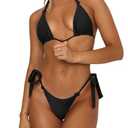 OWICA Bikini Sets for Women Two Piece Swimsuit for Women Tie Knot Adjustable Cute Triangle Bikini Tops Sexy Cheeky Bottom Bathing Suits Swimwear Black, M
