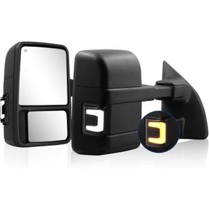 Switchback Towing Mirror Compatible With 1999-2016 F250 F350 F450 F550 Super Duty Truck Pickup Side Tow Mirrors Power Adjusted Heated Glass Switchback Running Light Turn Lights Set (Black)