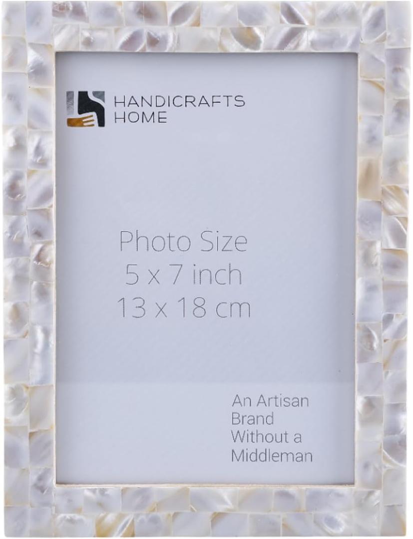 Handicrafts Home 5x7 Picture Frame Mother of Pearl Collection, Handcrafted Photo Frame, Small Picture Frame for Living Room, Wall Decor, Office Desk Decor, Vintage Picture Frames, Gift for her, Thanksgiving gift for friends & Family