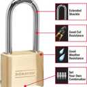 Master Lock Brass Combination Lock, Gate Lock for Outdoor Fence or Shed, Customizable Combination Padlock with Extended 2-1/4-Inch-Long Shackle, 2 Pack, 175LHEC2
