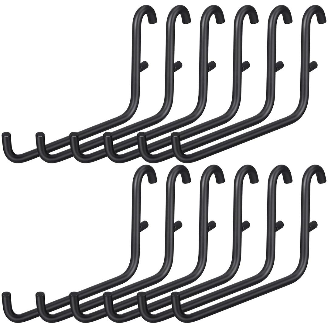 GlikCeil 12 Pcs Pegboard Hooks, 6 x 9.5 Centimeters, Black Pegboard Accessories Compatible with IKEA/Skadis Long Metal Storage Hooks for Home Office Indoor Tool Supply