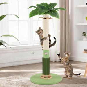 COUNER Cat Scratching Post,37.5'' Tall Sisal Cat Tree Scratching Post for Indoor Cat,Cat Scratcher with Cute Mouse Hole Toy,Interactive Ball and Rotating Ball Self Groomer Brush for Kittens Adults Cat