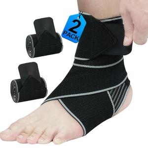 2 Pack Ankle Brace for Men & Women- Adjustable Support Foot Wrap with Anti-Slip Design, Ankle Compression Sleeve for Achilles Tendonitis, Plantar Fasciitis, Sprains & Sports Injuries(Black)