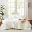 CozyLux King Size Comforter Set Ivory Seersucker 7 Pieces Bed in a Bag King Comforter Set with Sheets, Luxury Soft Bedding Sets with Down Alternative Comforter, Sheets, Pillowcases & Shams All Seasons