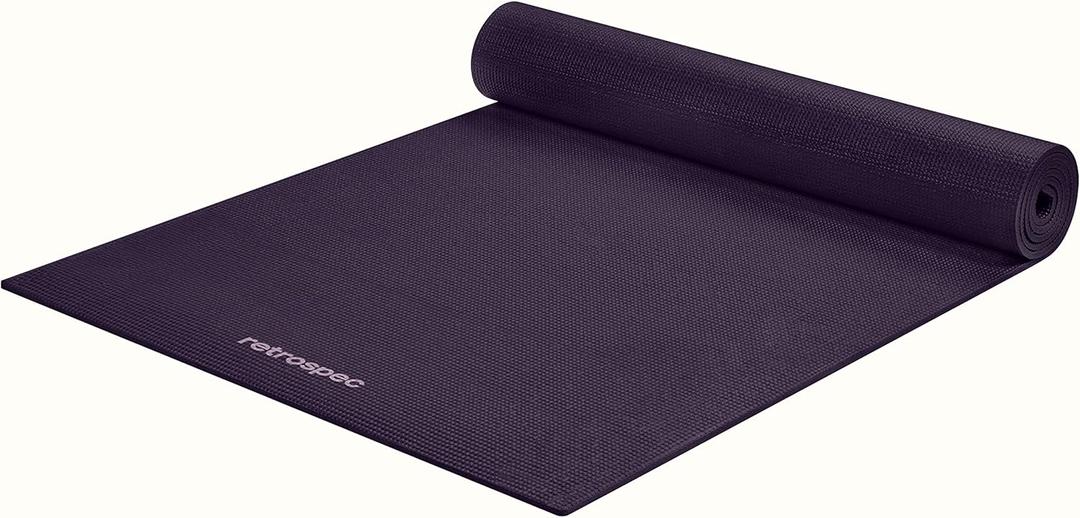 Retrospec Pismo Yoga Mat w/Nylon Strap for Men & Women - Non Slip Exercise Mat for Yoga, Pilates, Stretching, Floor & Fitness Workouts, .5mm Thick, Easy to Clean (Eggplant)