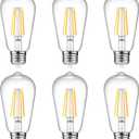 Ascher Vintage LED Edison Bulbs 6W, Equivalent 60W Incandescent, Non-Dimmable, Warm White 2700K, ST58 Antique LED Filament Bulbs with 80+ CRI, E26 Medium Base, Clear Glass, 6-Packs