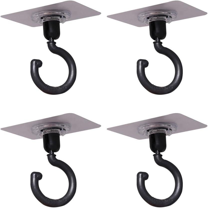 4 Pack 360Rotating Ceiling Adhesive HookWall Adhesive HooksWaterproof Bathroom Kitchen Heavy Duty Self Adhesive HooksBlack