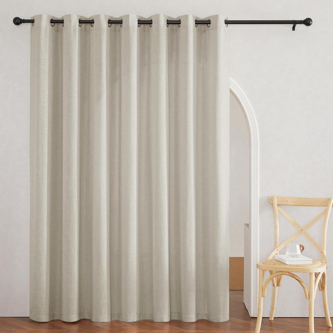 RYB HOME 100 inch Wide Semi Sheer Curtain - Linen Blend Drapes Privacy Country Rustic Style for Large Window Decor Sliding Glass Door, Angora, W 100" x L 90", 1 Panel