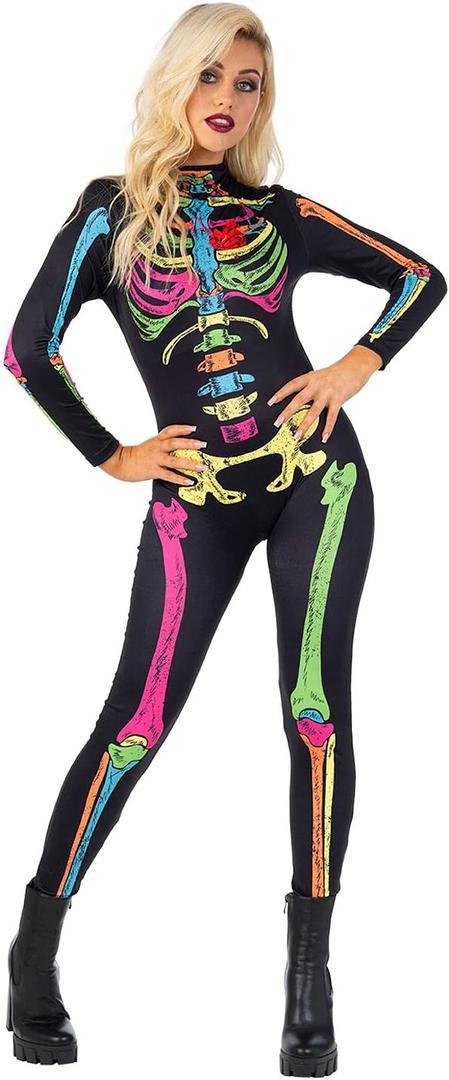 Morph Skeleton Costume Women, Womens Skeleton Bodysuit, Halloween Skeletons Costumes For Women (Small)