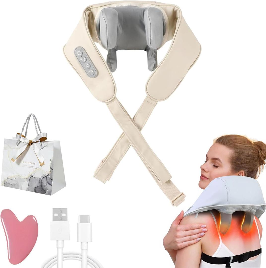 Therapexa Neck & Shoulder Massager, Portable Shiatsu Electric Back and Neck Massager with Heat, Thera Pexa Neck Massager for Pain Relief Deep Tissue, Back Massager with Heat (Beige)