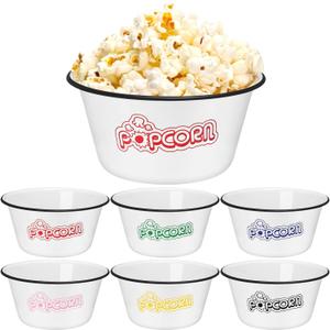 Maxdot Set of 6 Enamelware Popcorn Bowl 1.2 Quart Reusable Popcorn Serving Bowls Buckets Containers for Family Cinema Nights and Camping Party Shatterproof Classic White with Black Rim
