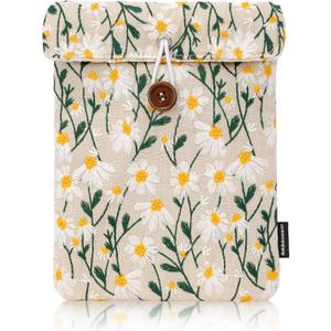 Dadanism 6-7 Inch Embroidered Daisy Padded Sleeve for 7" All-New Kindle Paperwhite & Kindle Colorsoft/Signature Edition, Protective Sleeve Carrying Case for 6" Kindle E-Reader, 6" Kobo Clara BW, Beige