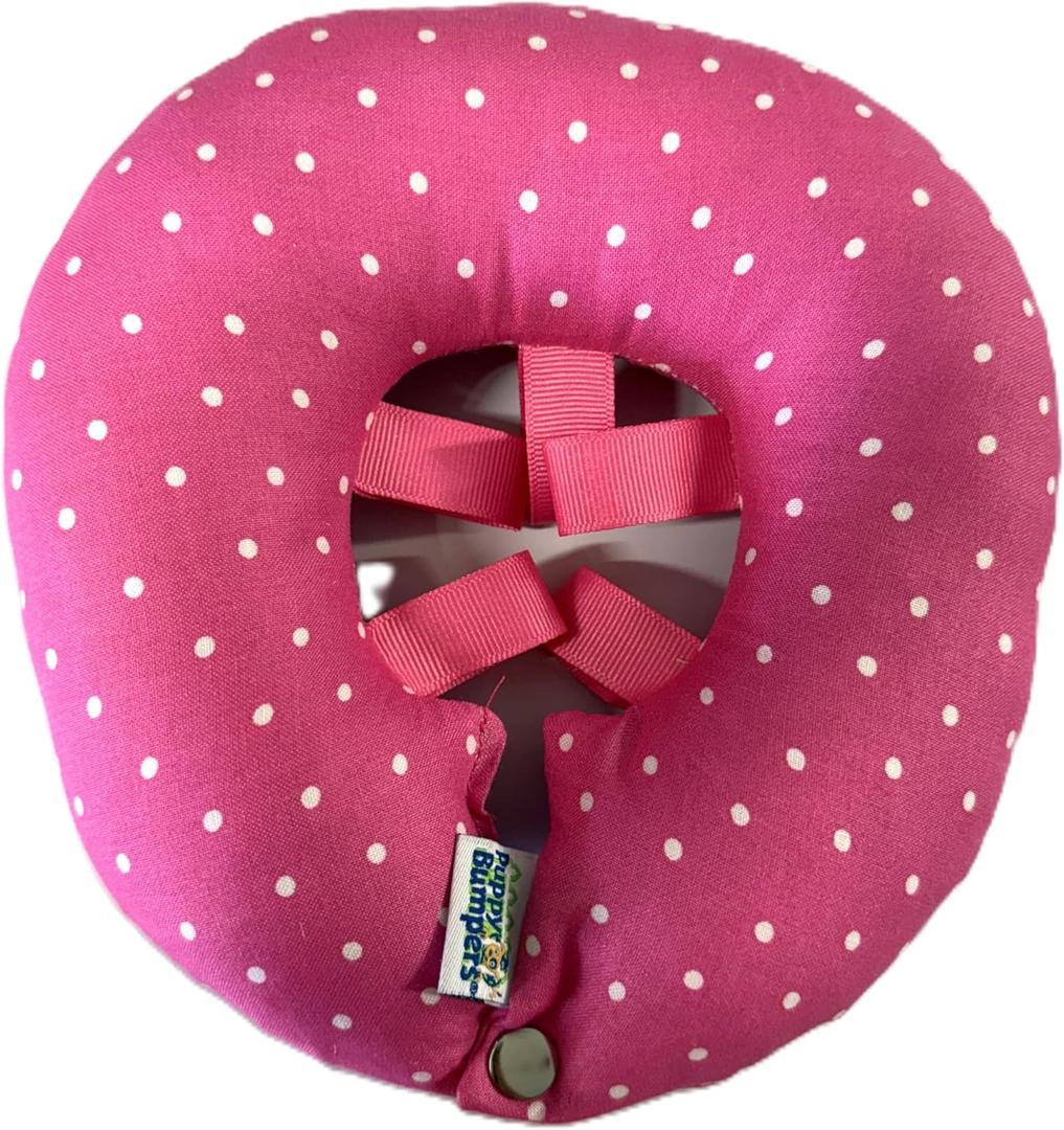 Puppy Bumpers Pink Dots Up to 10"- Made in USA 100% Cotton Stuffed Safety Fence Collar to Keep Your pet Safely on The Right Side of The Fence.