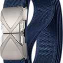 GEIT Stretch Nylon Belt with Quick Release Metal Buckle, 1 3/8" Casual Golf Tactical Invisible Elastic Web Belt (Waist 39"-42" (Length49"), Silver/Blue)