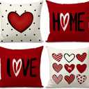 Valentines Day Pillow Covers 18x18 inch Set of 4 for Valentine Decor Red Black Dots Love Heart Throw Pillows Decorative Cushion Cases Valentines Day Decorations