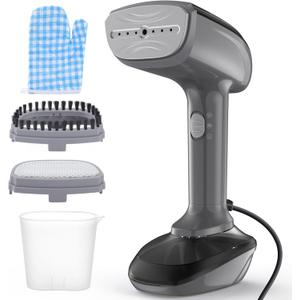 Powerful Handheld Fabric Steamer - 1800W with Fast Ceramic Heat-Up Plate, 2-in-1 Ironing & Wrinkle Remover, Steam Nozzle, Lint Brush - Gray, for US 120V Only (Grey)