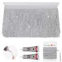 Yhsheen Silver Glittery Fringes, 5 Yards X 4 Inch Fringe Trim with B7000 Glue, Tassels Trim for Crafts Sewing Fringe Trim by The Yard for Clothing Curtain
