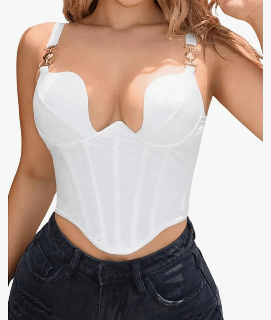 SHENHE Women's Sexy Deep V Underwire Boned Push Up Corset Bustier Top Crop Cami Top L