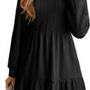 Dokotoo Holiday Dresses for Women 2025 Winter Clothing for Women Long Sleeve V Neck Textured Casual Elegant Tiered Ruffle Swing Mini Babydoll Soft Knit Sweater Dress Wedding Guest Dress Black Large