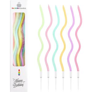 Cwise 24 Count Twisty Birthday Candles Spiral Cake Candles with Holders Macaron Colors Long Twisty Cake Candles for Birthday, Party and Cake Decoration (Rainbow Mutlicolor)
