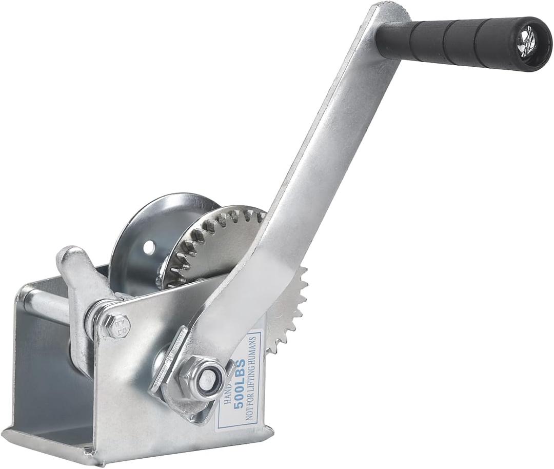 500lbs Capacity Boat Trailer Winch Small Hand Winch Without Cable,Ratio 4.1:1 Gear Crank Strap Gear Winch One-Way Ratchet Manual Operated