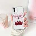 Lovmooful Compatible for iPhone 12 Case Cute Clear Cherry Bowknot with Aesthetic Design for Girls Women Soft TPU Shockproof Protective Girly for iPhone 12 Case-Love Bow