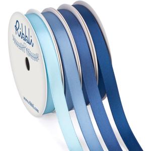 Ribbli Dusty Blue Satin Ribbon 3/8 Inch x 2 Rolls Total 40 Yards- Light Blue/Dusty Blue/Smoke Blue/Light Navy Ribbon for Wrapping and Craft