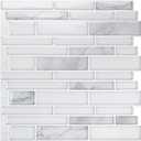 Art3d 10-Sheet Premium Stick On Kitchen Backsplash Tiles, 12"x12" Peel and Stick Self Adhesive Wall Tiles, White Marble Design